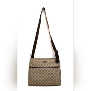 Gucci GG Supreme 141198 Beige Dark Brown Pvc Leather Shoulder Bag